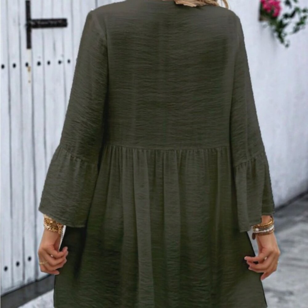 Elegant Olive Green Button-Down Dress - Picture 2 of 4
